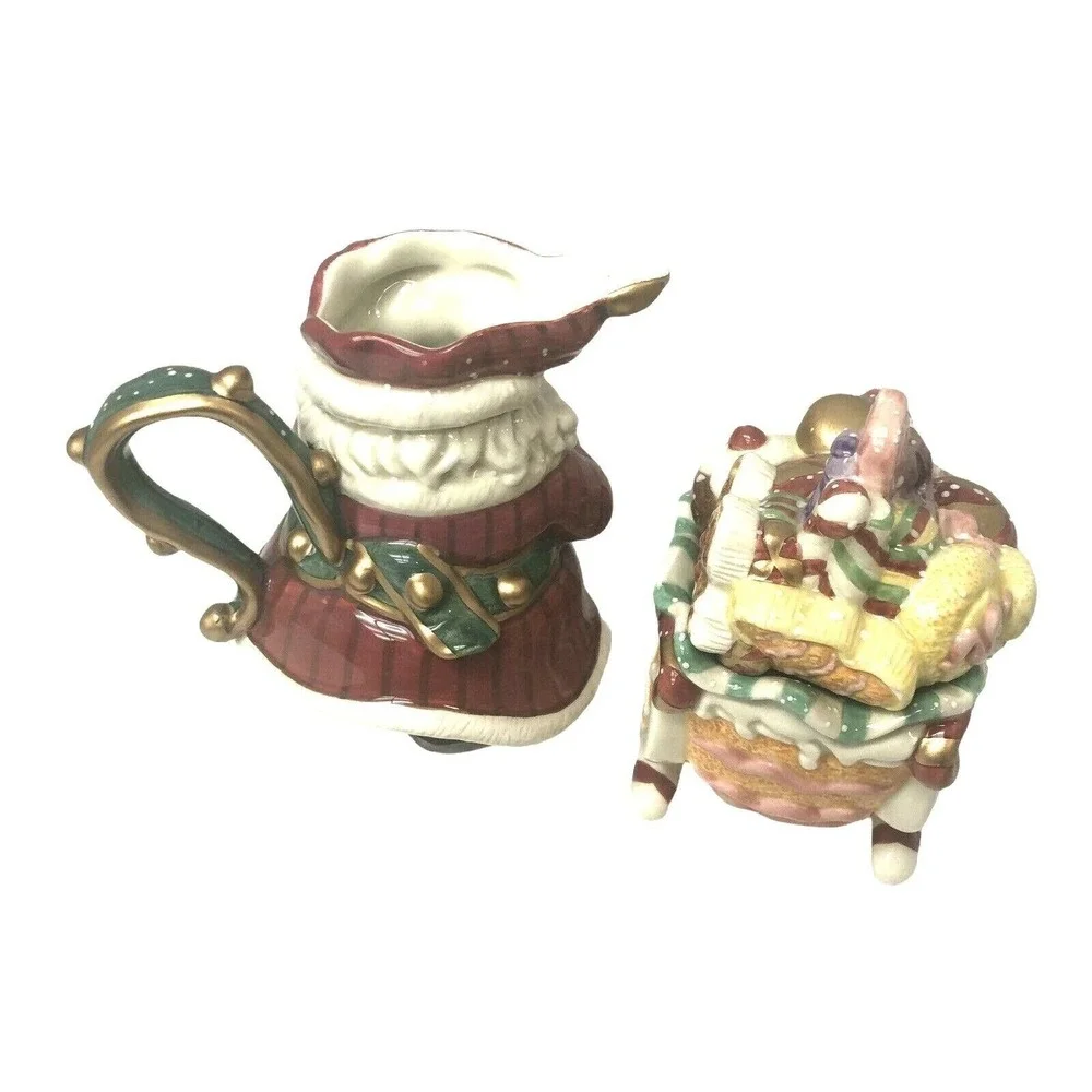 Fitz and Floyd Santa Sleigh Creamer Sugar Set Red White One Size Holiday